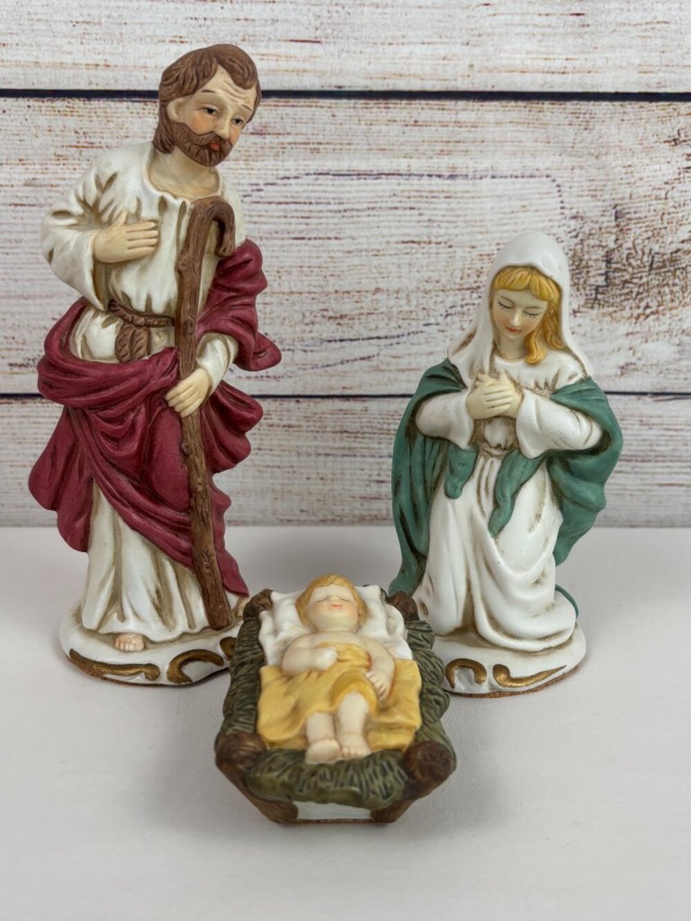 Vintage OCI 3 Piece Nativity Set Mary, Joseph Baby Jesus Painted Ceramic
